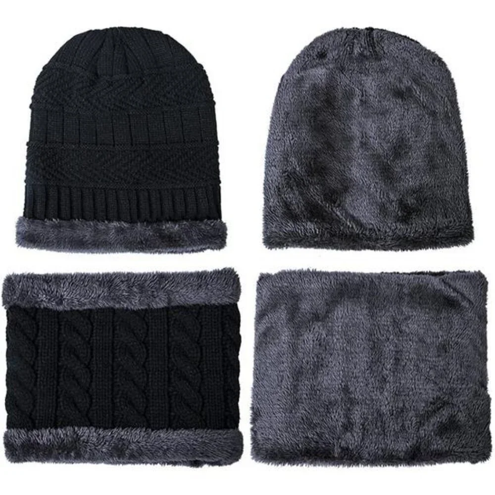 Warm Winter Beanie Hat & Scarf Gloves Set Stylish Knit Skull Cap Unisex